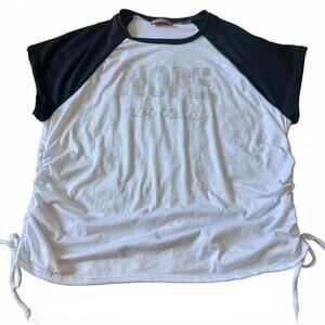 Ragdoll Rhinestone Graphic Raglan Baby Tee Ruched White S Y2K